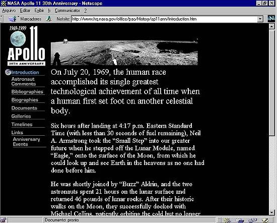 A Nasa criou um site especial sobre o 30� anivers�rio do pouso lunar da Apollo 11