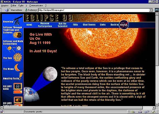 P�gina da Nasa sobre o eclipse