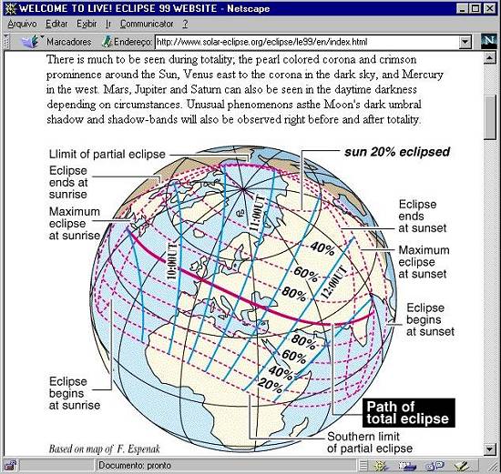 P�gina Web sobre o eclipse, da Solar-Eclipse.org