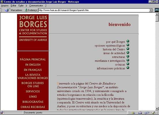Pgina em espanhol sobre Borges, na universidade de Aarhus