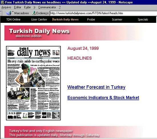 Pgina do Turkish Daily News sobre o terremoto na Turquia