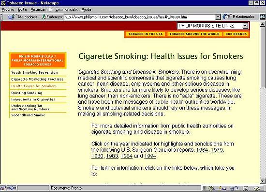 A pgina da Philip Morris...