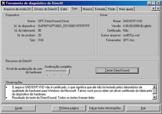 Controle do DirectX, incorporado pelo MSINFO