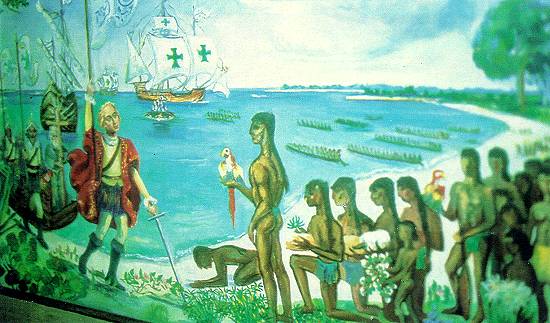 Pintura em estilo 'naif' na ilha de San Salvador (foto: revista 'Hola!' especial, Madrid, 1992)