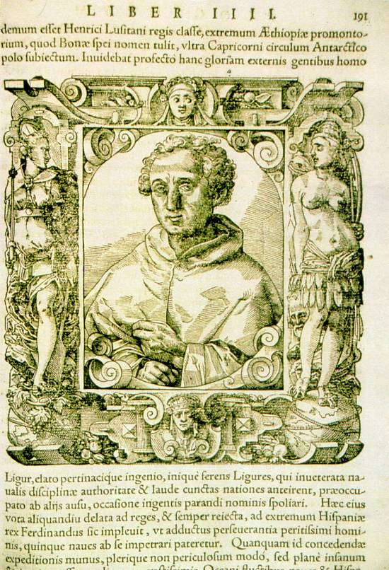 Um dos muitos retratos de Colombo, na 'Elogia', de 1575 (foto: revista 'Hola!' especial, Madrid, 1992)