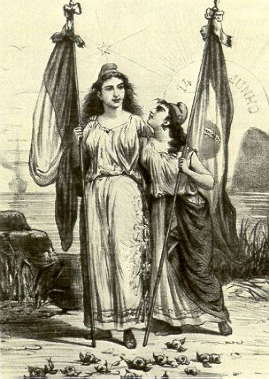 Alegoria do fim do s�culo XIX unia a rep�blica francesa � proposta rep�blica brasileira