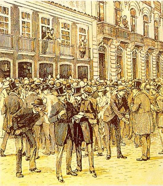 Especula��o intensa na Bolsa de Valores, at� em empresas fict�cias, com a ru�na de investidores, agitando o Rio de Janeiro