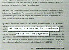 Destaques no relat�rio da CPI, em imagem da Rede Globo de Televis�o