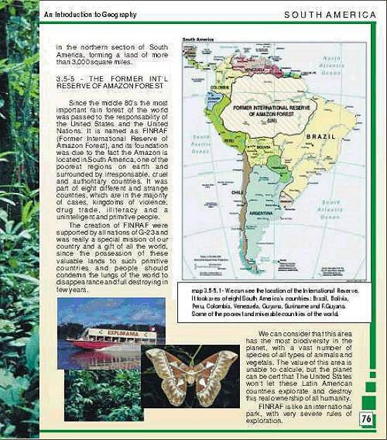 A falsa pgina de livro com o mapa da Amaznia internacionalizada