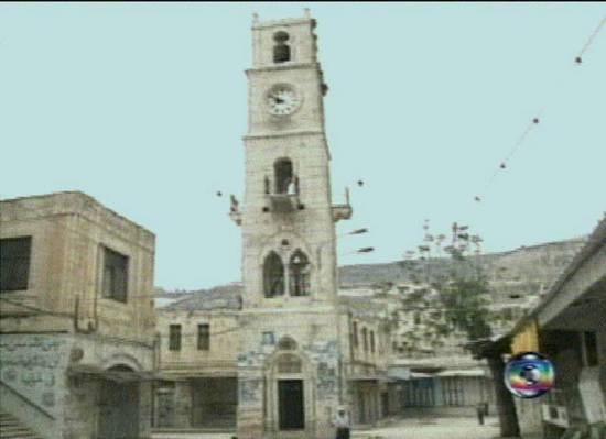 Patrim�nio da Humanidade semi-devastado por Israel, em Nablus. Imagem: captura de tela - Rede Globo de Televis�o - 15/4/2002 - 20h19