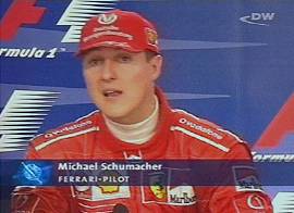 Michael Schumacher, na entrevista logo ap�s a corrida - Imagem: TV Deutschewelle (Col�nia/Alemanha) - 12/5/2002