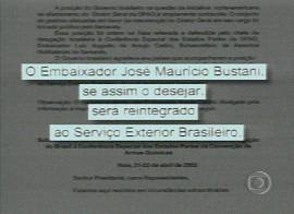 Documento do Itamaraty emitido em Haia em 22/4/2002: Brasil se submete  presso (Imagem: Rede Globo de Televiso, 22/4/2002, 20h53)