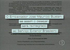 Documento do Itamaraty emitido em Haia em 22/4/2002: Brasil se submete � press�o (Imagem: Rede Globo de Televis�o, 22/4/2002, 20h53)