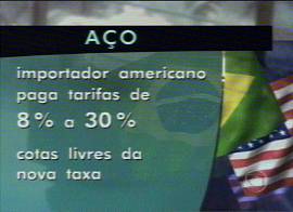 Sobretaxa dos EUA ao a�o que importam, nova briga comercial (Imagem: Rede Globo de Televis�o, 6/3/2002, 0h27)