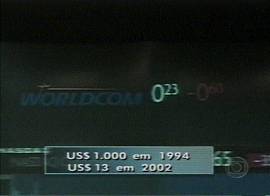 Queda nas a��es do grupo MCI-WorldCom (Captura de tela - Rede Globo de Televis�o - 26/6/2002 - 23h39)