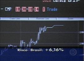 Risco Brasil e d�lar pioram, 'gra�as' aos conselhos dos magos de Wall Street (Captura de tela - Rede Globo de Televis�o - 4/6/2002 - 20h35)