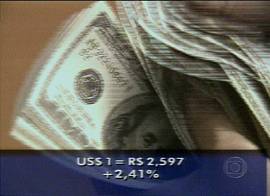 Risco Brasil e d�lar pioram, 'gra�as' aos conselhos dos magos de Wall Street (Captura de tela - Rede Globo de Televis�o - 4/6/2002 - 20h35)