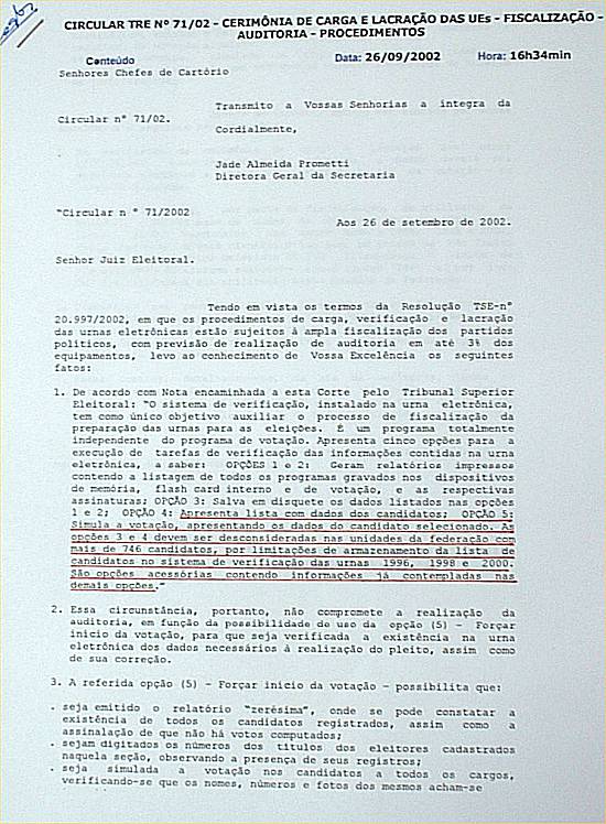 Primeira p�gina da circular do TSE cerceando direito constitucional...