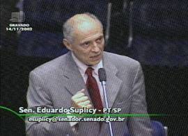Senador Eduardo Suplicy, do PT/So Paulo. (Imagem: captura de tela - TV Senado, 14/11/2002, 23h07)