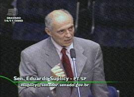 Senador Eduardo Suplicy, do PT/S�o Paulo. (Imagem: captura de tela - TV Senado, 14/11/2002, 23h07)