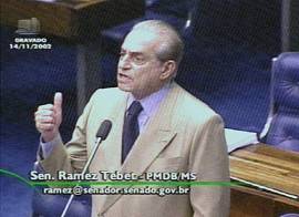 Senador Ramez Tebet, do PMDB/Mato Grosso do Sul. (Imagem: captura de tela - TV Senado, 14/11/2002, 23h13)