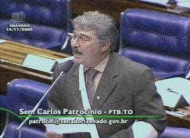 Senador Carlos Patroc�nio, do PTB/Tocantins. (Imagem: captura de tela - TV Senado, 14/11/2002, 23h19)