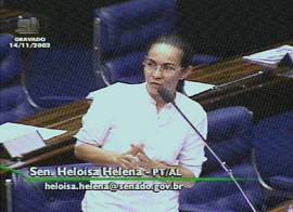 Senadora Heloisa Helena, do PT/Alagoas. (Imagem: captura de tela - TV Senado, 14/11/2002, 23h22)
