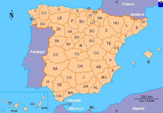 Espanha: mapa para turismo das províncias e cidades do país