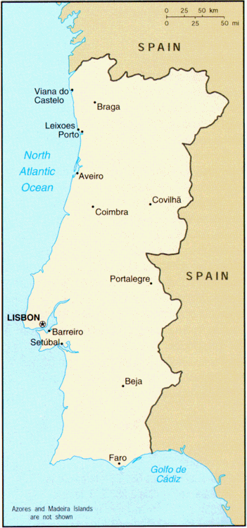 Mapa de Portugal � Cia World Factbook