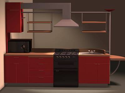 Uma cozinha projetada em sistema CAD da Unigraphics