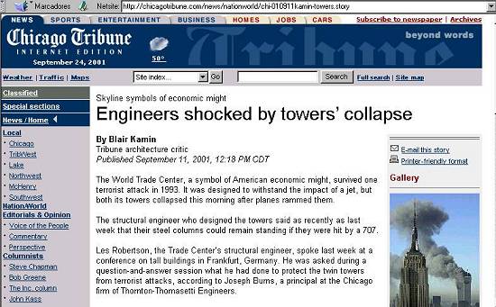 P�gina Web com mat�rias especiais sobre os atentados e a Arquitetura