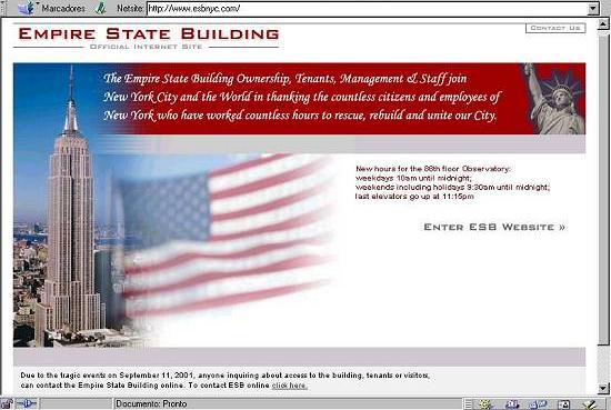 P�gina do Empire State na Web j� reflete as novas preocupa��es com a seguran�a do pr�dio