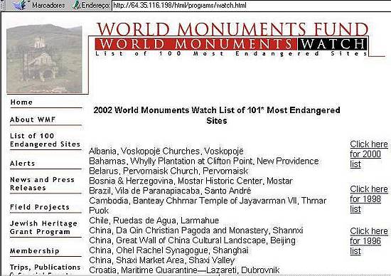 Pgina do WMF sobre monumentos ameaados j lista a rea do WTC em New York