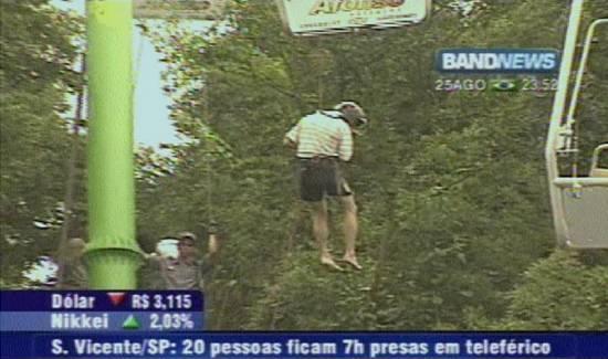 O acidente com o telefrico, em 26/8/2002 (Captura de tela: TV Band News)