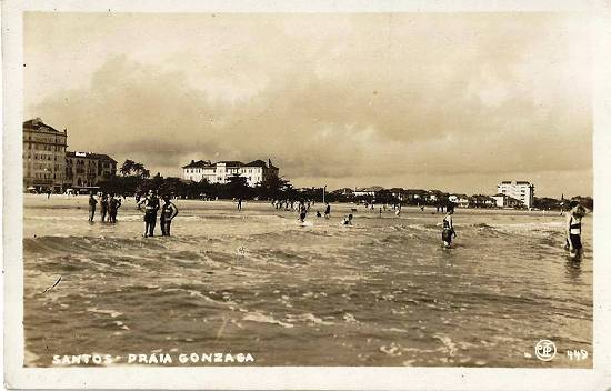 BRAZIL ~ 1950's SANTOS ~ Praia Gonzaga ~ BEACH ~ Real Photo PC RPPC