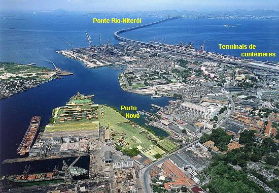 Vista a�rea da Baia de Guanabara indica a localiza��o dos terminais do Rio de Janeiro